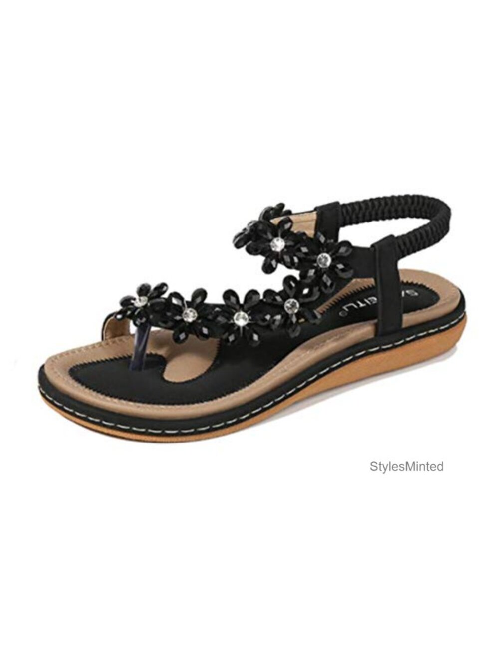Women's Bohemian Flat Sandals with Crystal Embellishment - Open Toe Gladiator